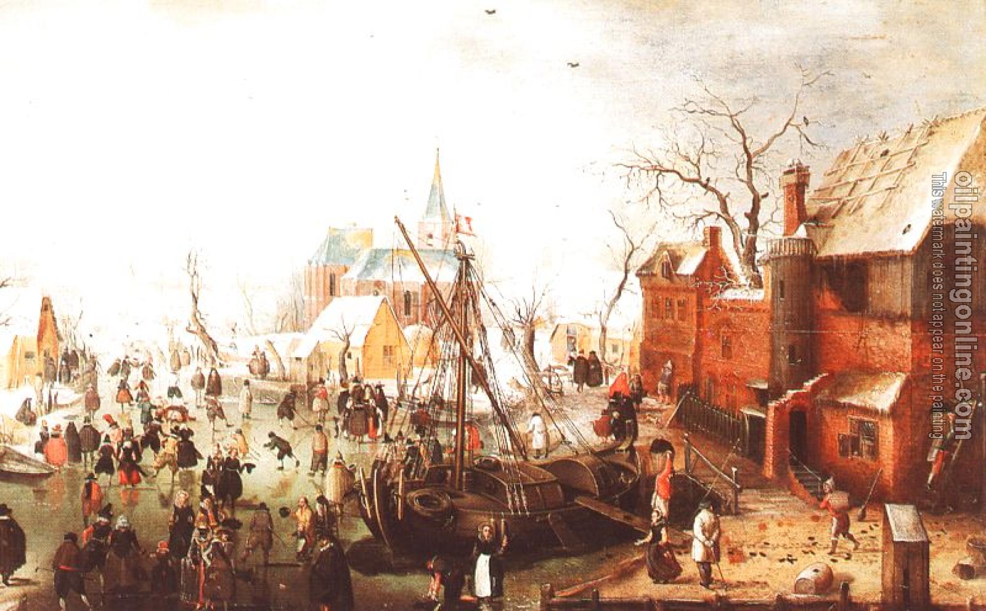 Avercamp, Hendrick - Graphic Winter Scene at Yselmuiden